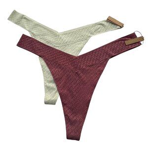 SKIMS Logo Mesh Thong Lot of 2 Bone Berry Womens 4X‎